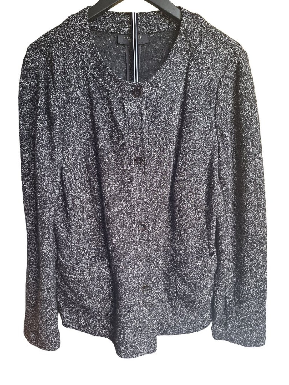 Talbots Black Heather Textured Collarless Sweater Blazer Jacket Plus Size 16W